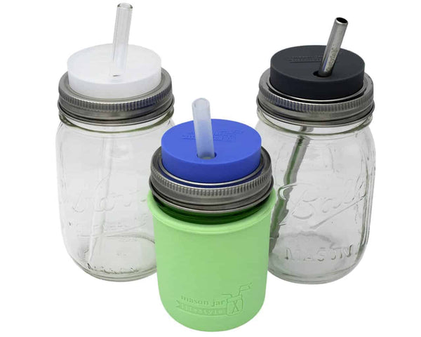 Silicone Straw Hole Tumbler with Stainless Steel Band for Mason Jars