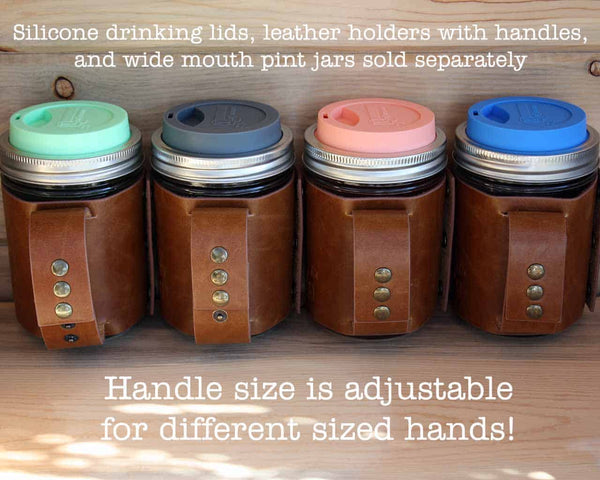 Faux Leather Sleeve with Handle / Travel Mug for Wide Mouth Pint Mason Jars