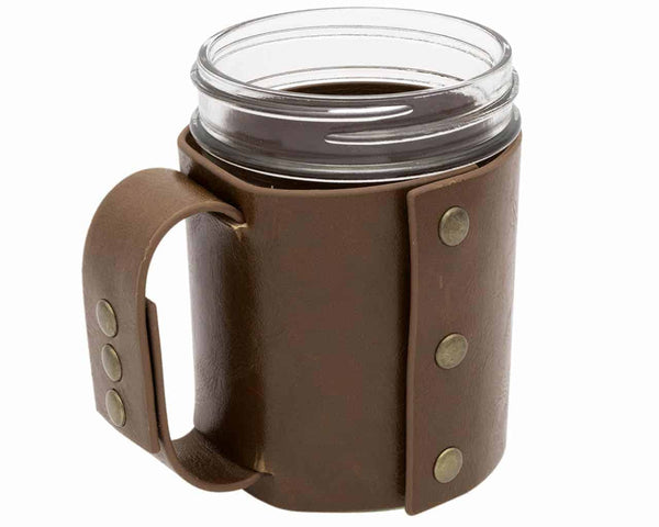 Faux Leather Sleeve with Handle / Travel Mug for Wide Mouth Pint Mason Jars