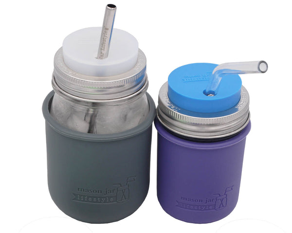 Silicone Straw Hole Tumbler with Stainless Steel Band for Mason Jars