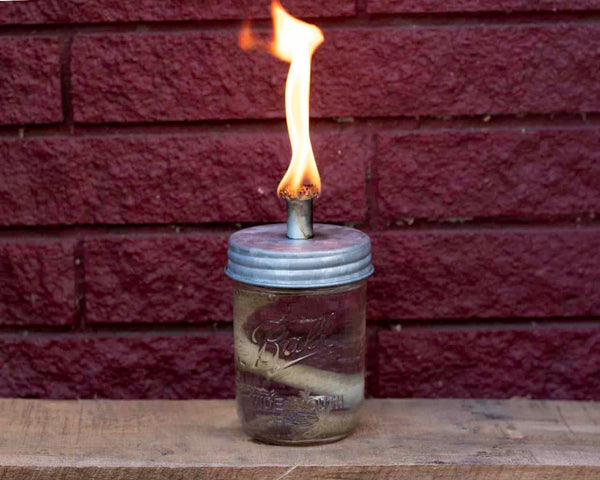 Tiki Torch Oil Lamp Galvanized Metal Lid for Mason Jars