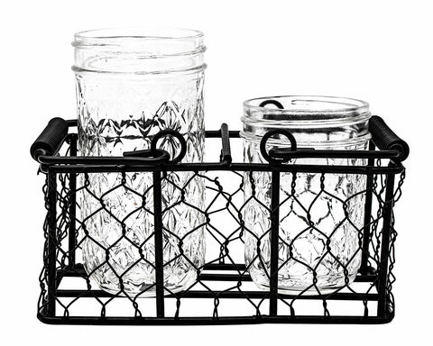 Chicken Wire Caddy for 2 Half Pint 8oz Mason Jars