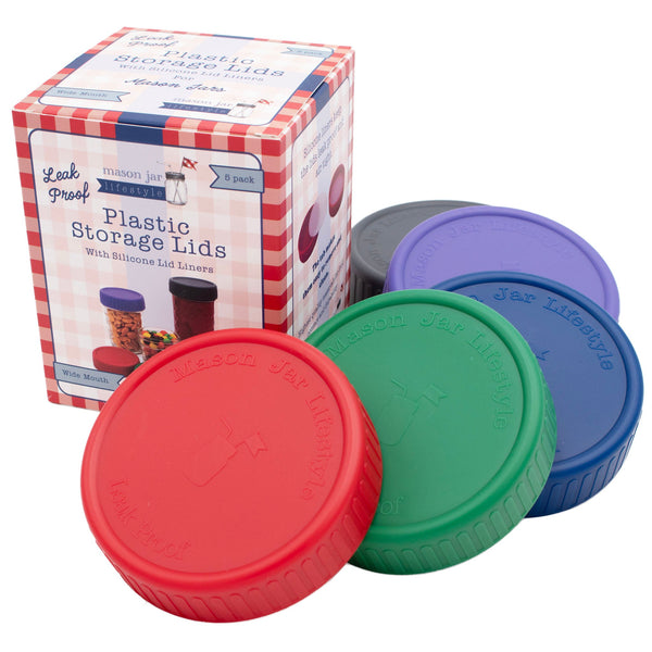 Leak Proof Plastic Storage Lids with Silicone Liners for Mason Jars