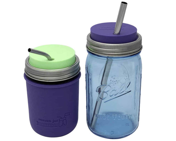 Silicone Straw Hole Tumbler with Stainless Steel Band for Mason Jars